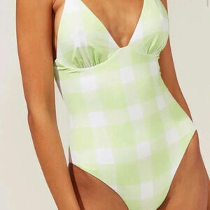 NIP Solid & Striped Olympia Pistachio Gingham Reversible One Piece Swimsuit S